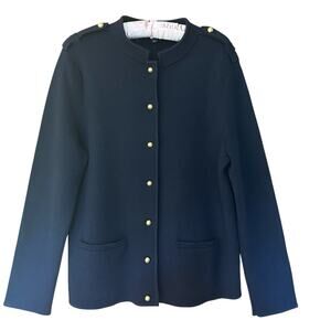 Talbots Cardigan Sweater Women’s XL Navy Nautical Gold Button Wool Blend Warm